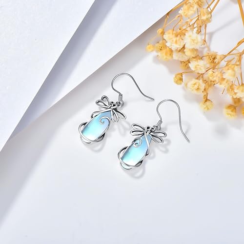 ONE:  Dragonfly Earrings Color: Moonstone Dangle Earrings 925 Sterling Silver