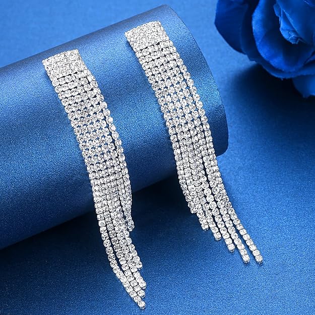 ONE PAIR: Crystal Multi Gold/Silver Rhinestone Chandelier Wedding Bridal Dangle Earrings