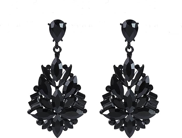 ONE PAIR: Vintage Floral Teardrop Butterfly Wing Black Austrian Crystal Drop Dangle Earrings for Women