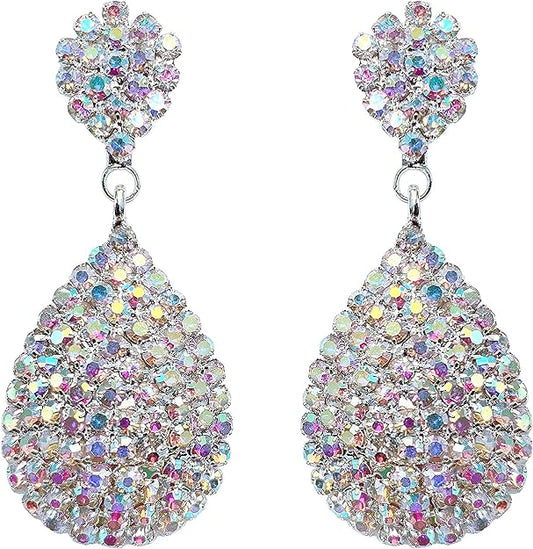 ONE PAIR: Crystal Multi Gold/Silver Rhinestone Chandelier Wedding Bridal Dangle Earrings