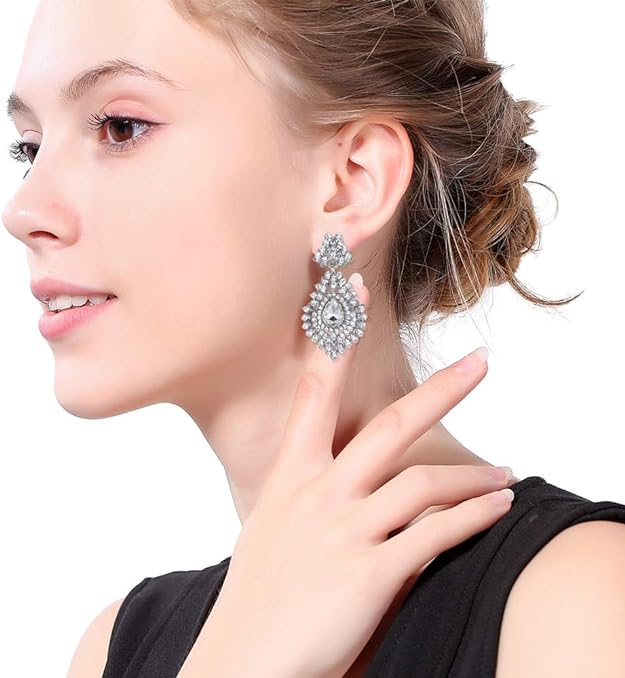 ONE PAIR: Crystal Multi Gold/Silver Rhinestone Chandelier Wedding Bridal Dangle Earrings