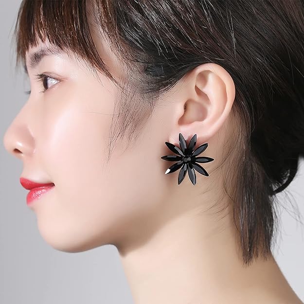 ONE PAIR: Vintage Floral Teardrop Butterfly Wing Black Austrian Crystal Drop Dangle Earrings for Women