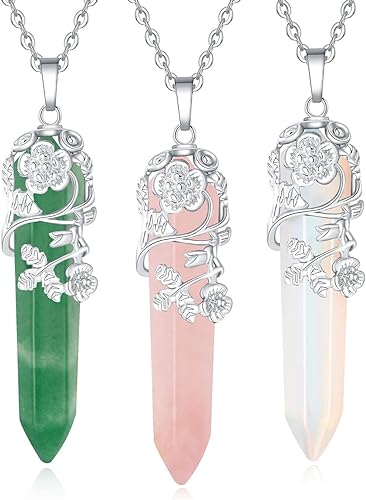 ONE :💎DAINTY FLOWER NATURAL HEALING CRYSTAL: Color: Multi-White Pink Green NECKLACE Fine Jewelry 💎