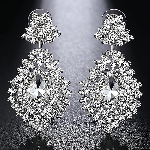 ONE PAIR: Crystal Multi Gold/Silver Rhinestone Chandelier Wedding Bridal Dangle Earrings