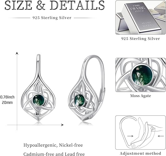 ONE:  Exquisite MOSS AGATE Earrings Color:  Dangle Earrings 925 Sterling Silver