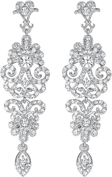 ONE PAIR: Crystal Multi Gold/Silver Rhinestone Chandelier Wedding Bridal Dangle Earrings