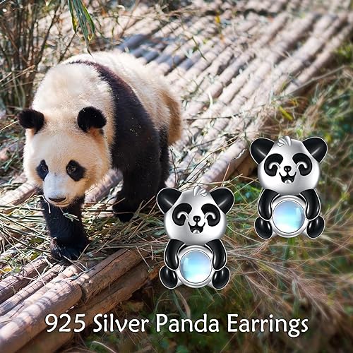 ONE: Exquisite PANDA MOONSTONE Dangle Earrings 925 Sterling Silver