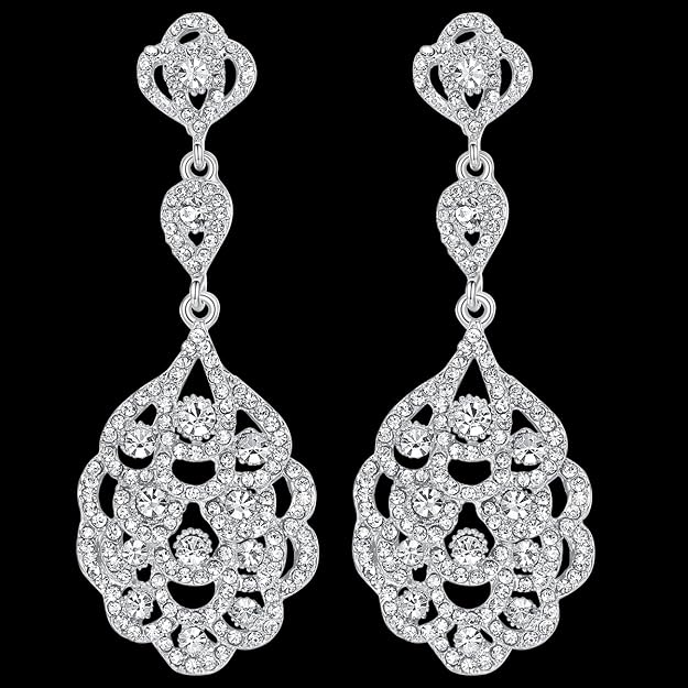ONE PAIR: Crystal Multi Gold/Silver Rhinestone Chandelier Wedding Bridal Dangle Earrings