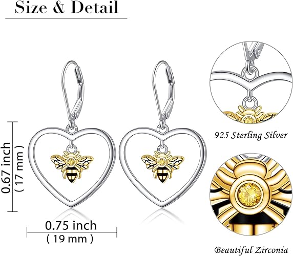 ONE:  Style: Heart Bees Earrings 925 Sterling Silver