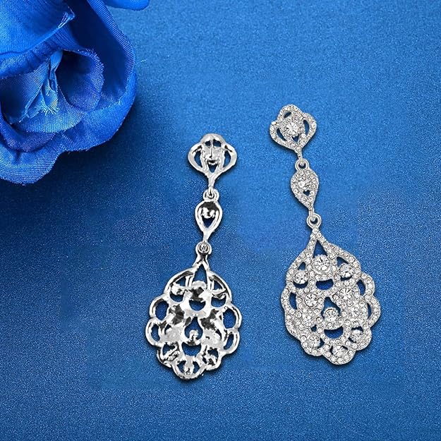 ONE PAIR: Crystal Multi Gold/Silver Rhinestone Chandelier Wedding Bridal Dangle Earrings