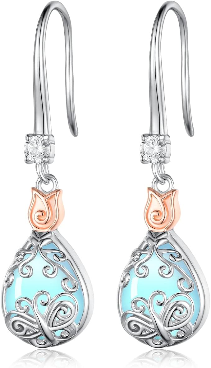 ONE:  Exquisite Butterfly Earrings Color: Moonstone Dangle Earrings 925 Sterling Silver