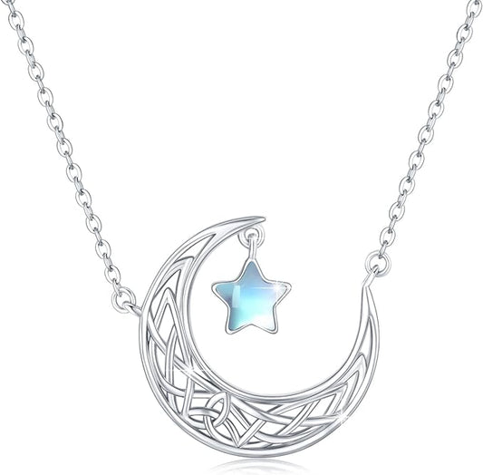 ONE :💎 Celtic Moon Pendant Necklace 💎 925 Sterling Silver MOONSTONE