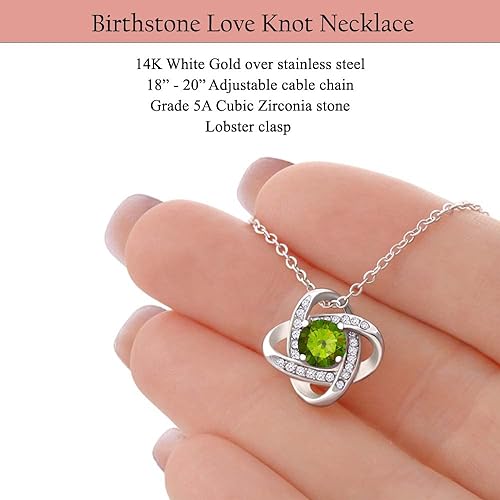 ONE :💎 Birthstone Necklace Gifts For Women, Love Knot Pendant Birthstone Jewelry 18 Inch Silver Chain AUGUST