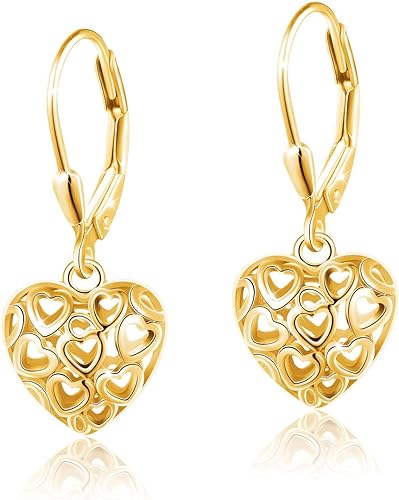 ONE:  Style: HEART DROP YELLOW GOLD Dangle Earrings 925 Sterling Silver