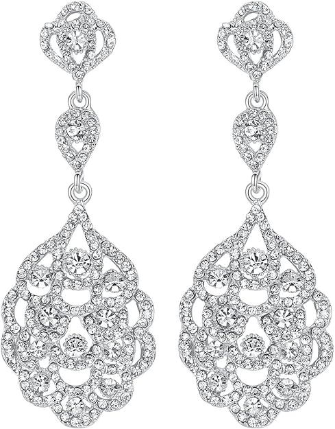 ONE PAIR: Crystal Multi Gold/Silver Rhinestone Chandelier Wedding Bridal Dangle Earrings