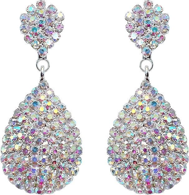 ONE PAIR: Crystal Multi Gold/Silver Rhinestone Chandelier Wedding Bridal Dangle Earrings