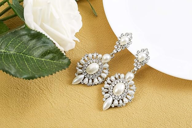 ONE PAIR: Crystal Multi Gold/Silver Rhinestone Chandelier Wedding Bridal Dangle Earrings