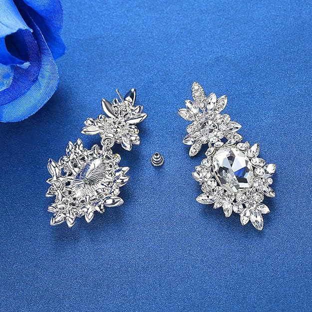 ONE PAIR: Crystal Multi Gold/Silver Rhinestone Chandelier Wedding Bridal Dangle Earrings