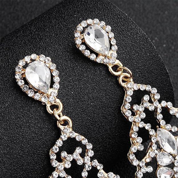 ONE PAIR: Crystal Multi Gold/Silver Rhinestone Chandelier Wedding Bridal Dangle Earrings