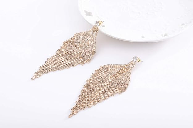 ONE PAIR: Crystal Multi Gold/Silver Rhinestone Chandelier Wedding Bridal Dangle Earrings