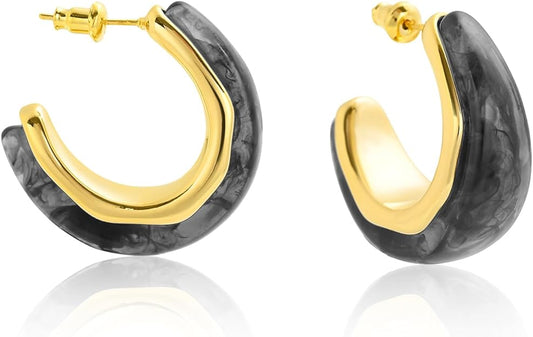 ONE Pair:  Resin Earrings for Women - Post Drop Earrings 14k Gold Plated