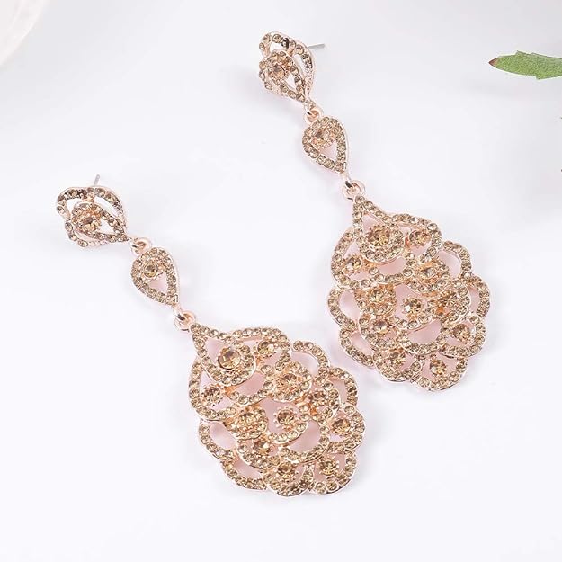 ONE PAIR: Crystal Multi Gold/Silver Rhinestone Chandelier Wedding Bridal Dangle Earrings