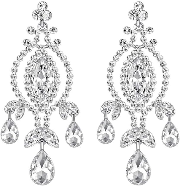 ONE PAIR: Crystal Multi Gold/Silver Rhinestone Chandelier Wedding Bridal Dangle Earrings