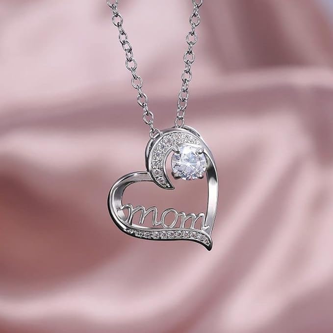 Best Family Gifts Love Heart Necklace For Mom, Gift For Mother's Day, Birthday, Anniversary, Christmas, MOM Heart-Shaped Zircon Necklace, Mama Necklace, Jewelry For Mommy, Pendant For Mother