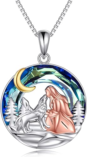 ONE :💎Style: Wolf and Girl Pendant Necklace Fine Jewelry 💎