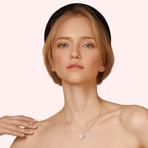 ONE :💎 Birthstone Necklace Gifts For Women, Love Knot Pendant Birthstone Jewelry 18 Inch Silver Chain APRIL