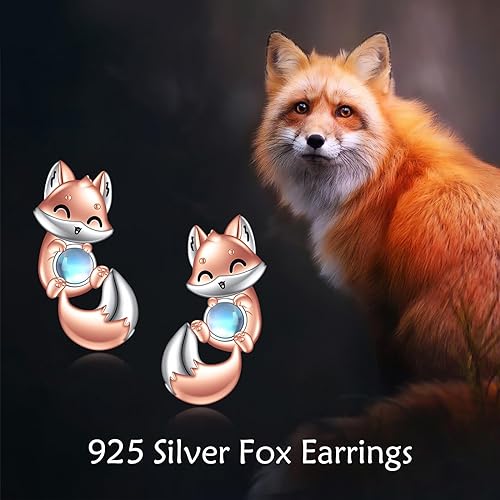 ONE: Exquisite FOX MOONSTONE Dangle Earrings 925 Sterling Silver