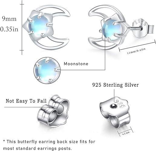 ONE:  Exquisite Moon Star Stud  Color: MOONSTONE  Earrings 925 Sterling Silver