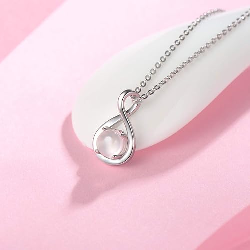 ONE: Birthstone Necklace Gifts For Women, Love Pendant Birthstone Jewelry 16+2 inch Silver Chain Rose Quartz