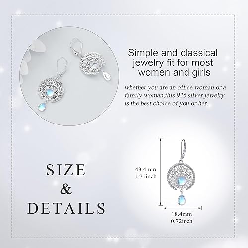 ONE: Exquisite MOON & STARS Color: MOONSTONE Dangle Earrings 925 Sterling Silver