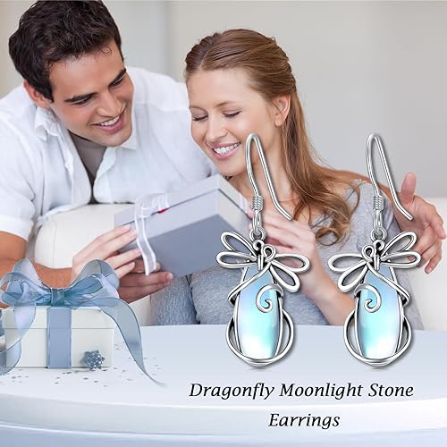 ONE:  Dragonfly Earrings Color: Moonstone Dangle Earrings 925 Sterling Silver