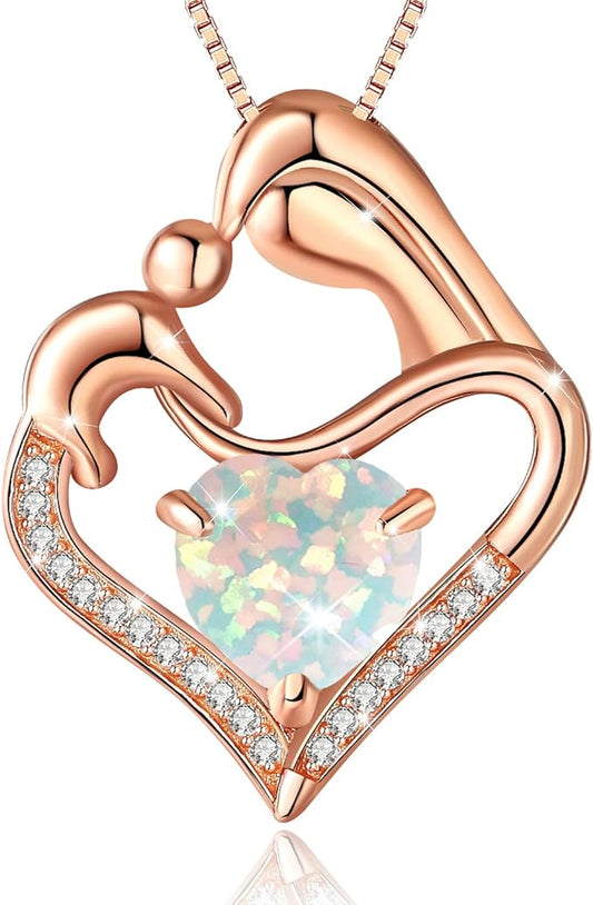 ONE: Love Heart Pendant Necklace Style Mother's Love--Rose Gold Opal