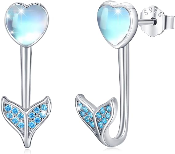 ONE:  Exquisite  HEART Color: MOONSTONE  Earrings 925 Sterling Silver