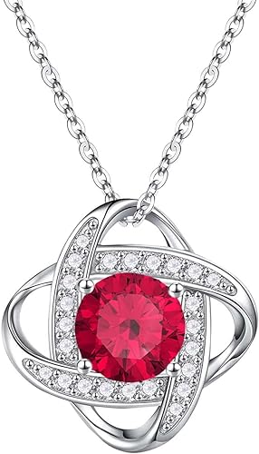 ONE :💎 Birthstone Necklace Gifts For Women, Love Knot Pendant Birthstone Jewelry 18 Inch Silver Chain JULY