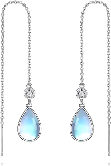 ONE: Exquisite Threaded Color: MOONSTONE Dangle Earrings 925 Sterling Silver