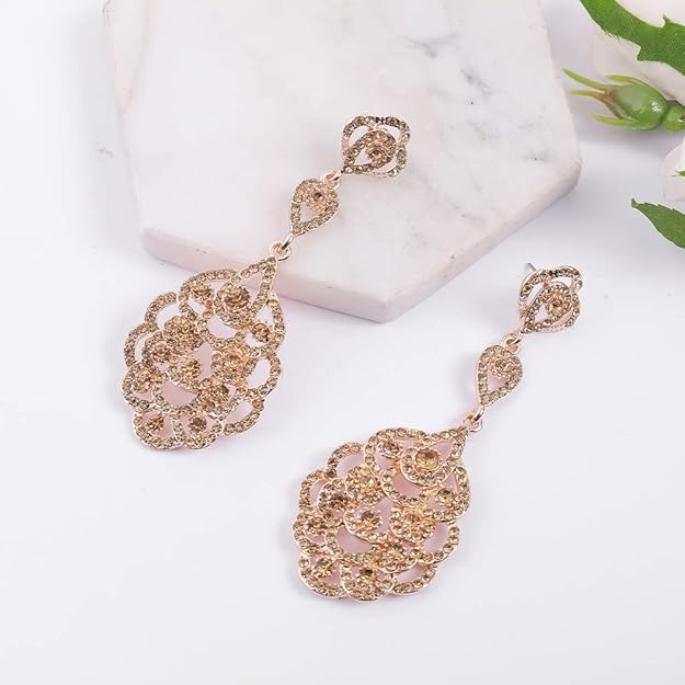 ONE PAIR: Crystal Multi Gold/Silver Rhinestone Chandelier Wedding Bridal Dangle Earrings