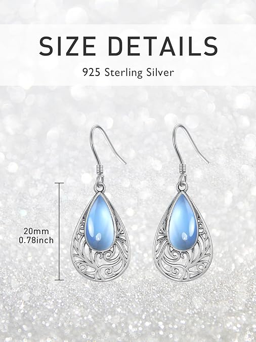 ONE:  Filigree Earrings Color: Moonstone Dangle Earrings 925 Sterling Silver
