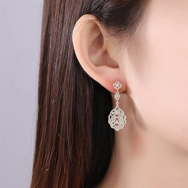 ONE PAIR: Crystal Multi Gold/Silver Rhinestone Chandelier Wedding Bridal Dangle Earrings