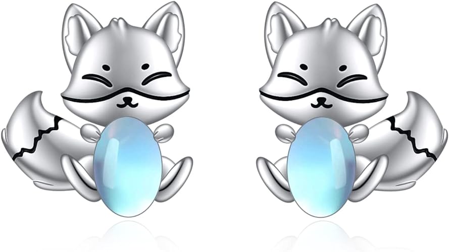 ONE: Exquisite FOX MOONSTONE Dangle Earrings 925 Sterling Silver