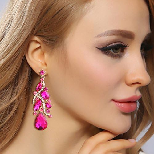 ONE PAIR: Crystal Multi Teardrop Filigree Cluster Chandelier Dangle Earrings PINK