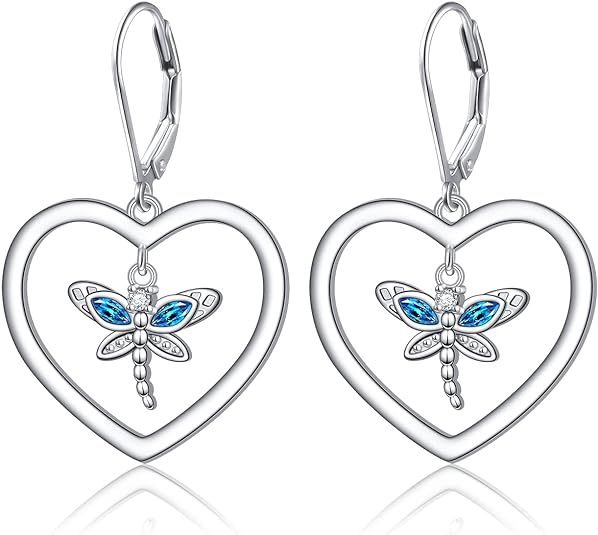 ONE: Style: Dragonfly Lever back HEART Earrings Earring 925 Sterling Silver