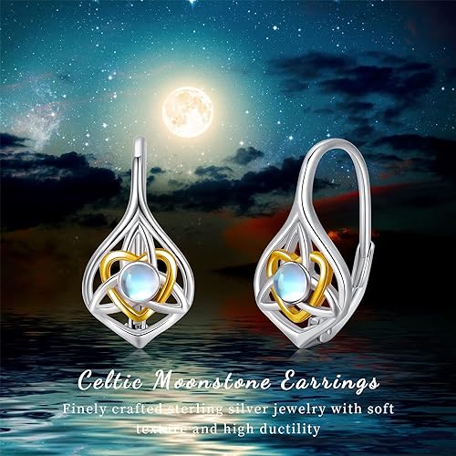 ONE:  Exquisite HEART Earrings Color: Moonstone Dangle Earrings 925 Sterling Silver