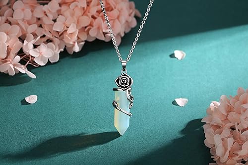 ONE :💎DAINTY FLOWER NATURAL HEALING CRYSTAL: Opal  NECKLACE Fine Jewelry 💎