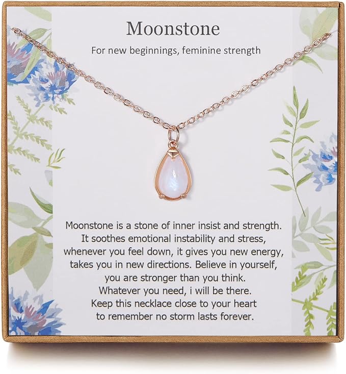 ONE: HOPE LOVE SHINE New Beginnings Rainbow Moonstone 925 Sterling Silver Necklace ROSE GOLD