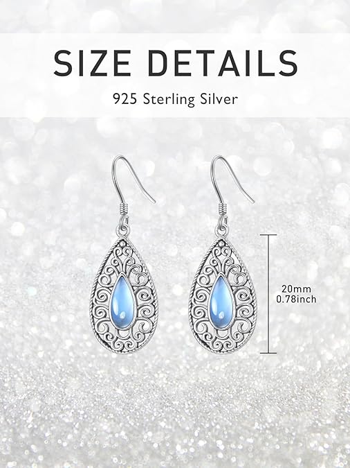 ONE:  Filigree Earrings Color: Moonstone Dangle Earrings 925 Sterling Silver