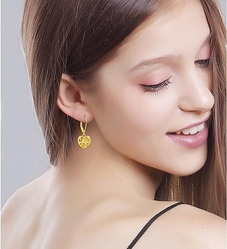 ONE:  Style: Interlocking HEART YELLOW GOLD Dangle Earrings 925 Sterling Silver